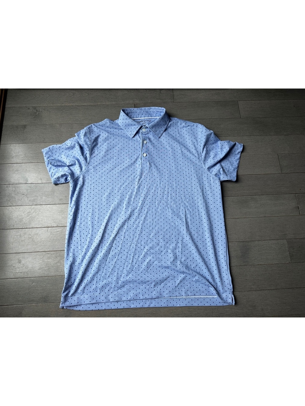 Men’s Kenneth Cole Golf Light Blue Polo Shirt with Small Navy Blue Pattern L